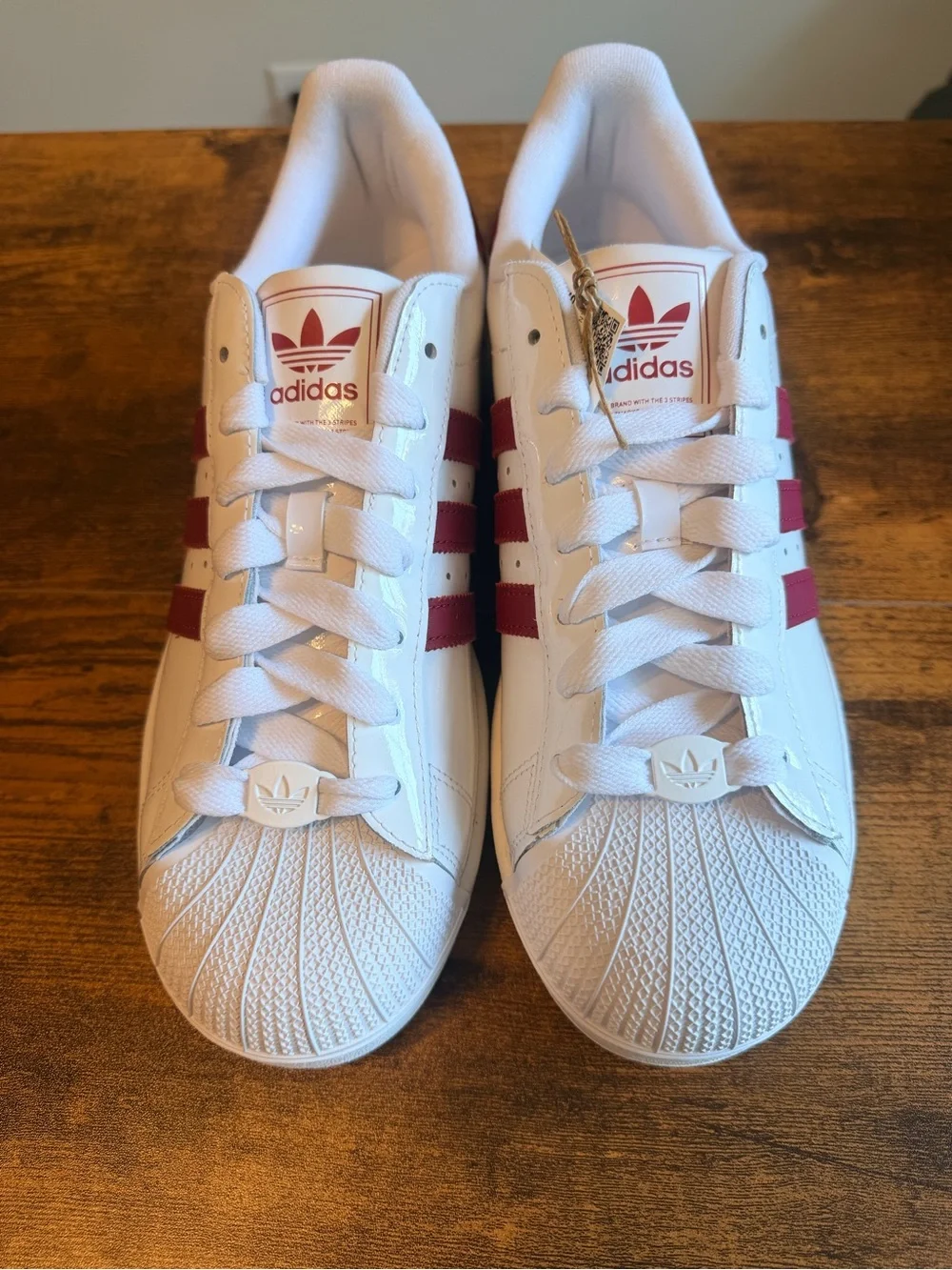 Adidas Men’s Superstar Leather Sneaker - White with Red Stripes 11M